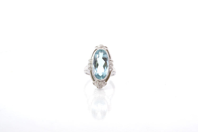 Bague 53 Bague vintage aigue-marine et diamants en or blanc 18k 58 Facettes 25980