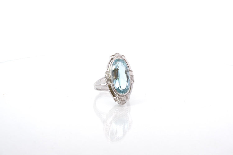 Bague 53 Bague vintage aigue-marine et diamants en or blanc 18k 58 Facettes 25980