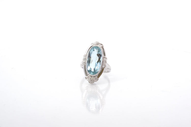 Bague 53 Bague vintage aigue-marine et diamants en or blanc 18k 58 Facettes 25980