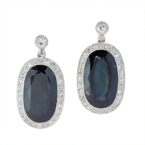 Boucles d'oreilles Boucles d’oreilles pendantes Belle Époque/Art déco en platine, or jaune 18 ct, saphirs et diamants 58 Facettes 26007-0010