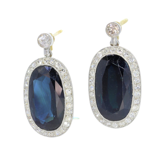 Boucles d'oreilles Boucles d’oreilles pendantes Belle Époque/Art déco en platine, or jaune 18 ct, saphirs et diamants 58 Facettes 26007-0010