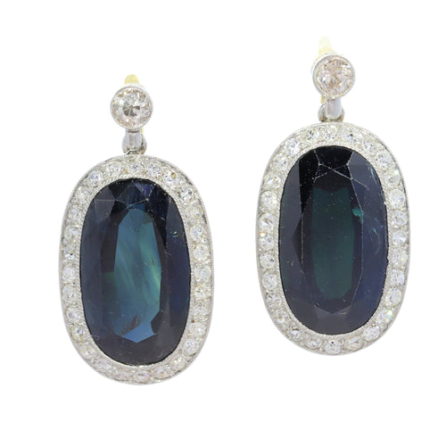 Boucles d'oreilles Boucles d’oreilles pendantes Belle Époque/Art déco en platine, or jaune 18 ct, saphirs et diamants 58 Facettes 26007-0010
