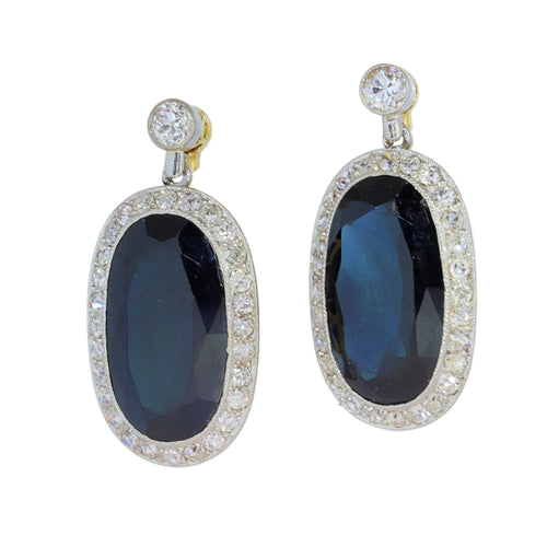 Boucles d'oreilles Boucles d’oreilles pendantes Belle Époque/Art déco en platine, or jaune 18 ct, saphirs et diamants 58 Facettes 26007-0010
