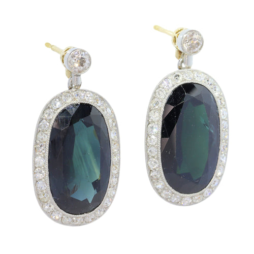 Boucles d'oreilles Boucles d’oreilles pendantes Belle Époque/Art déco en platine, or jaune 18 ct, saphirs et diamants 58 Facettes 26007-0010