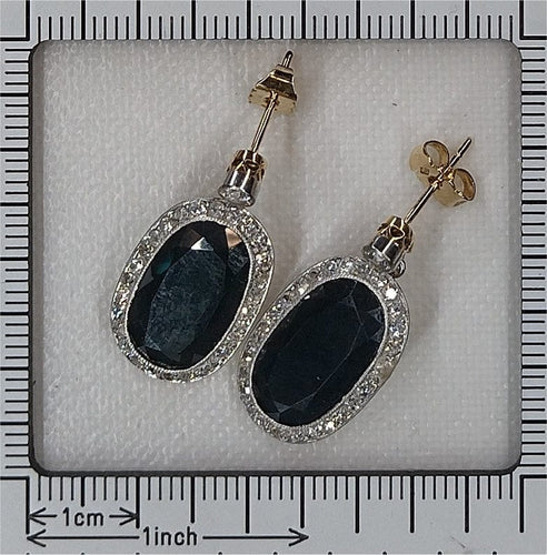 Boucles d'oreilles Boucles d’oreilles pendantes Belle Époque/Art déco en platine, or jaune 18 ct, saphirs et diamants 58 Facettes 26007-0010