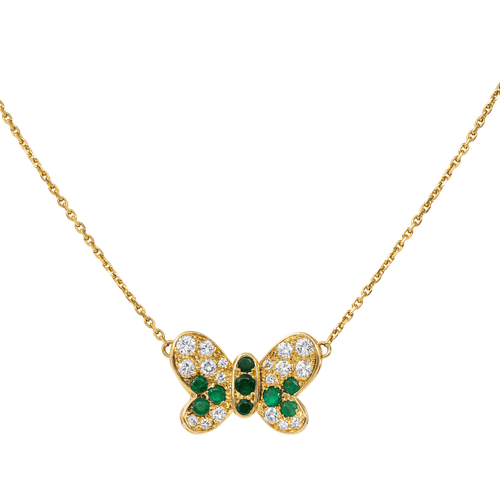 Collier Collier papillon en or jaune 18 carats, émeraudes et diamants 58 Facettes 2601193CN