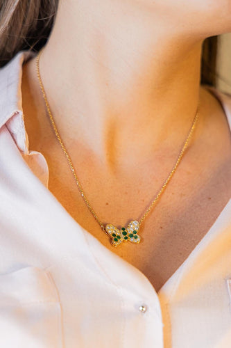 Collier Collier papillon en or jaune 18 carats, émeraudes et diamants 58 Facettes 2601193CN
