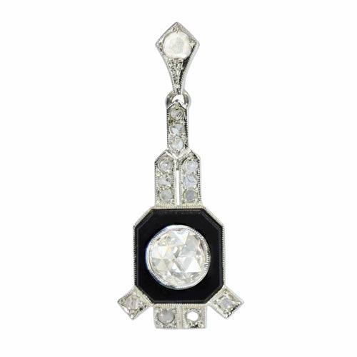 Pendentif Pendentif Art déco circa 1930 en or blanc 18K, onyx et diamants 58 Facettes 26019-0135