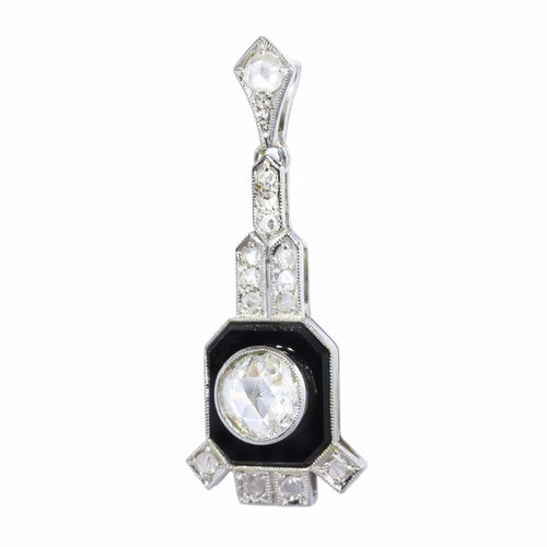 Pendentif Pendentif Art déco circa 1930 en or blanc 18K, onyx et diamants 58 Facettes 26019-0135
