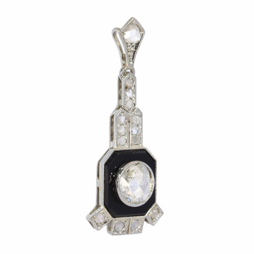 Pendentif Pendentif Art déco circa 1930 en or blanc 18K, onyx et diamants 58 Facettes 26019-0135