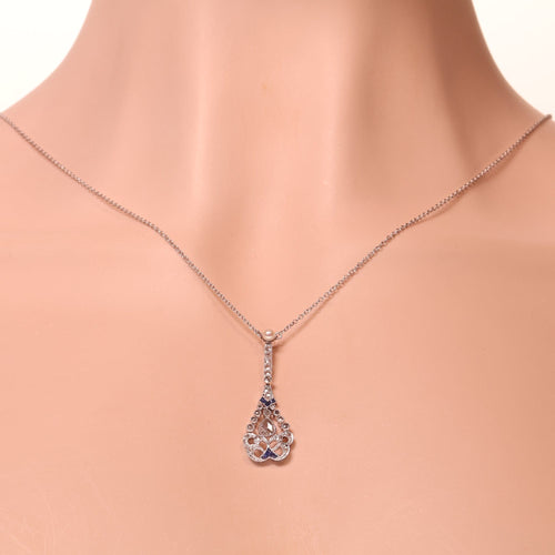 Collier Pendentif sur collier Belle Époque/Art déco en platine, diamants et saphirs 58 Facettes 26022-0155