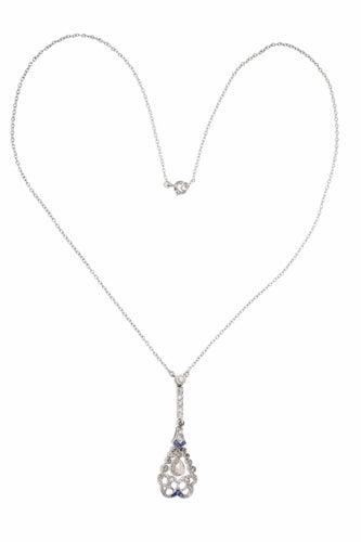 Collier Pendentif sur collier Belle Époque/Art déco en platine, diamants et saphirs 58 Facettes 26022-0155