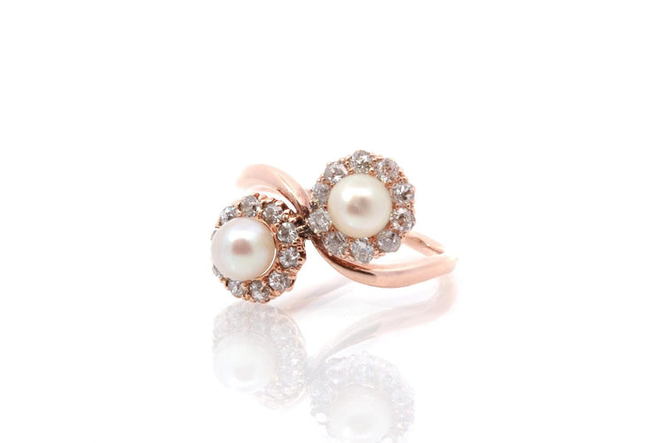 Bague 51 Bague en or rose 18k sertie de diamants et perles de culture 58 Facettes 26022
