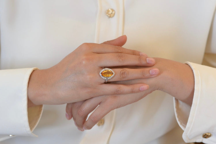 Bague 54 Bague en platine avec topaze naturelle 7,03 ct et diamants 58 Facettes 26061-25649b