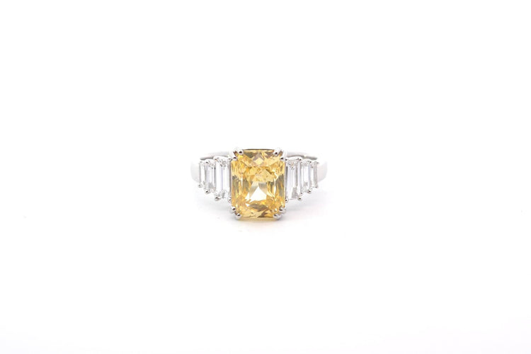 Bague 54 Bague saphir jaune 5,18 ct et diamants en platine 58 Facettes 26304-26316