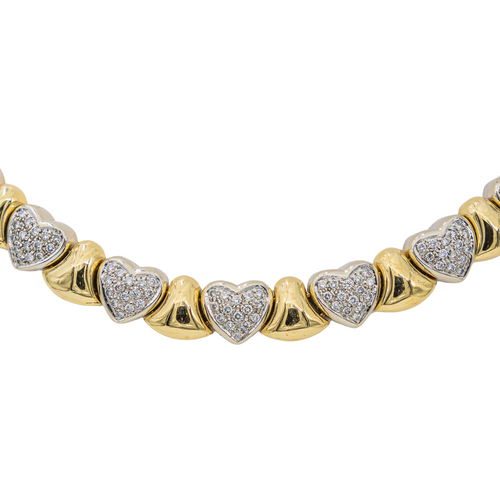 Collier Collier ras-de-cou motifs cœurs en or jaune et blanc avec diamants 58 Facettes 2643302CN