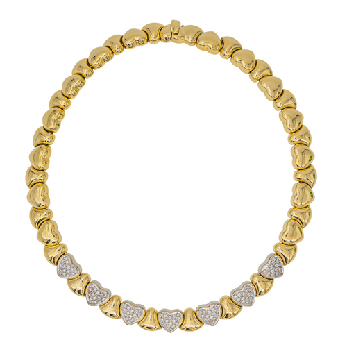 Collier Collier ras-de-cou motifs cœurs en or jaune et blanc avec diamants 58 Facettes 2643302CN