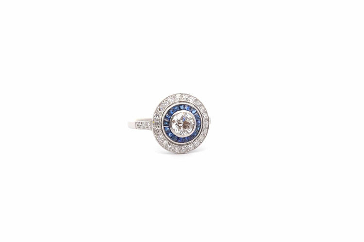 Bague 54 Bague Art déco en platine avec diamants et saphirs 58 Facettes 26478-26558