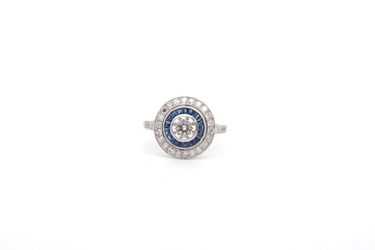 Bague 54 Bague Art déco en platine avec diamants et saphirs 58 Facettes 26478-26558