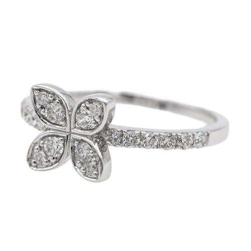 Bague 45 Bague fleur pavée de diamants en or blanc 18 carats 58 Facettes 2653077CN