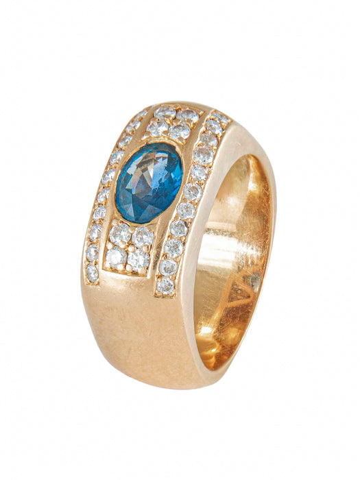 Bague 59 Bague Jonc Large, Saphir & Diamants, Or Jaune 58 Facettes DV0032-9