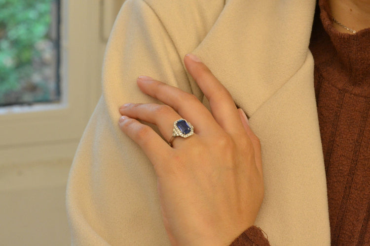 Bague 53 Bague vintage en platine au saphir de Ceylan et diamants 58 Facettes 26681-27327