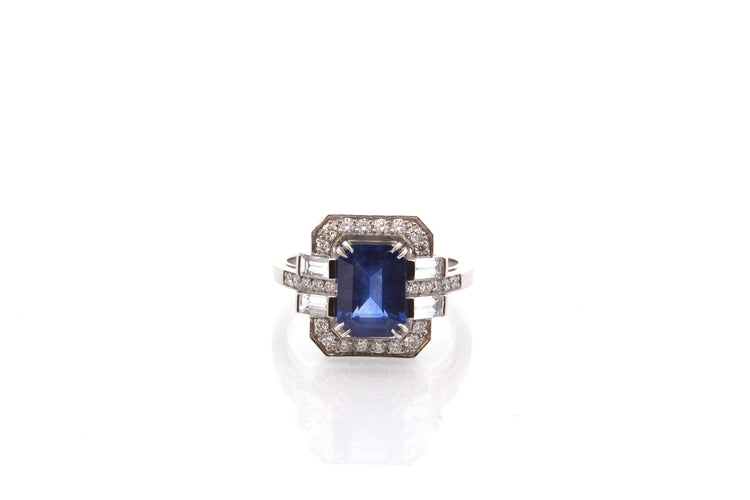 Bague 53 Bague vintage en platine au saphir de Ceylan 2,15 ct et diamants 58 Facettes 26693-27261