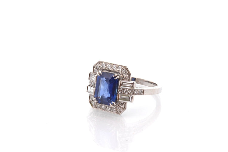 Bague 53 Bague vintage en platine au saphir de Ceylan 2,15 ct et diamants 58 Facettes 26693-27261