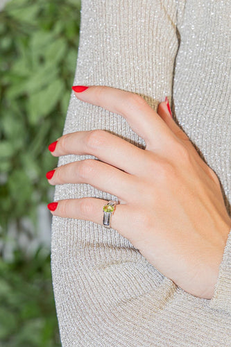 Bague 46 Bague en or blanc 18 carats avec péridot et diamants 58 Facettes 2675134CN
