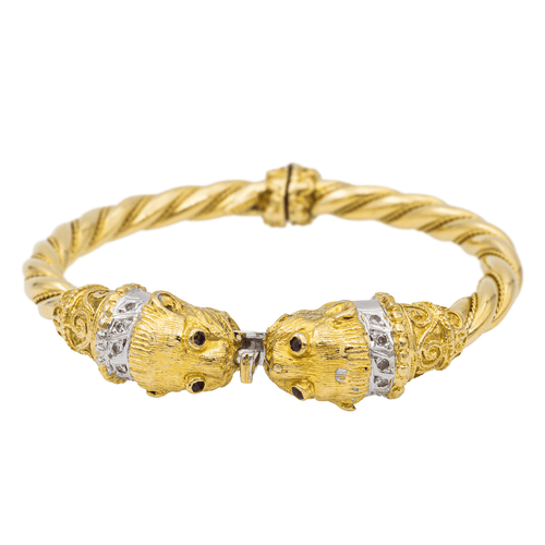 Bracelet Bracelet jonc - Or jaune et blanc 18 carats, diamants et rubis 58 Facettes 2679405CN