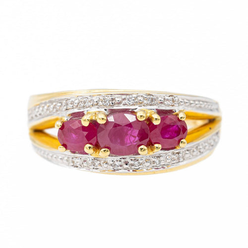 Bague 53 Bague bandeau rubis et diamants en or jaune et or blanc 18 carats 58 Facettes 2682321CD