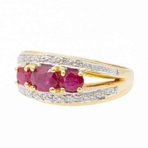 Bague 53 Bague bandeau rubis et diamants en or jaune et or blanc 18 carats 58 Facettes 2682321CD
