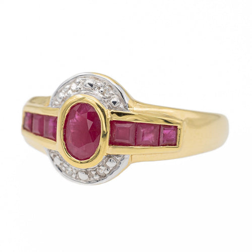Bague 57 Bague rubis et diamants en or jaune et or blanc 18 carats 58 Facettes 2682322CD