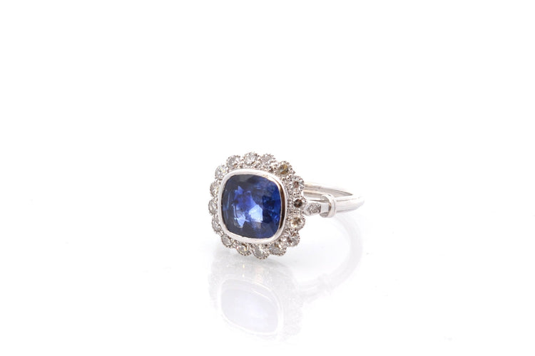 Bague 52 Bague vintage en platine saphir de Ceylan 2,83 ct et diamants 58 Facettes 26683-26824