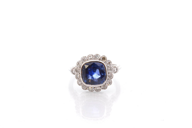 Bague 52 Bague vintage en platine saphir de Ceylan 2,83 ct et diamants 58 Facettes 26683-26824