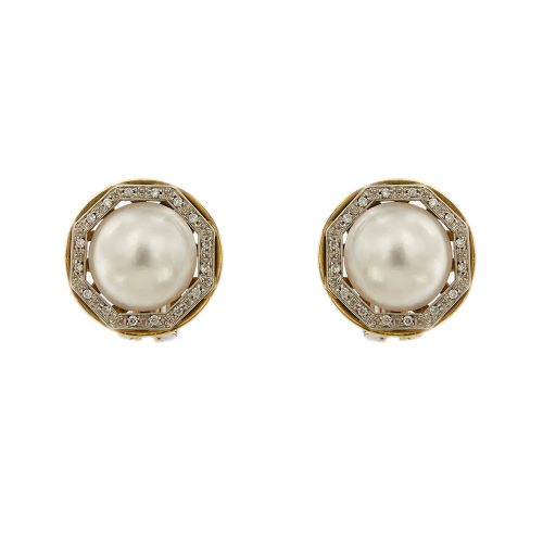 Boucles d'oreilles Boucles d’oreilles Mabé - Puces en or 18 carats avec diamants et perles 58 Facettes 26824