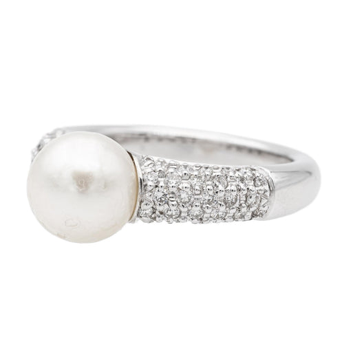 Bague 53 Bague cocktail en or blanc 18 carats avec perle et diamants 58 Facettes 2686301CN