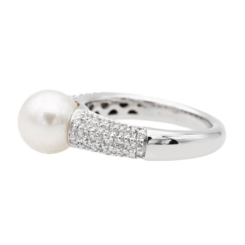 Bague 53 Bague cocktail en or blanc 18 carats avec perle et diamants 58 Facettes 2686301CN