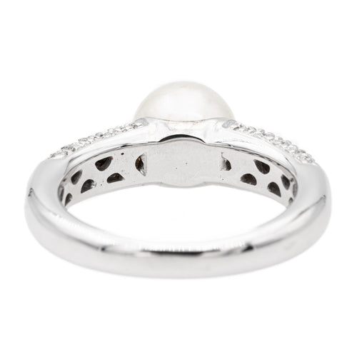 Bague 53 Bague cocktail en or blanc 18 carats avec perle et diamants 58 Facettes 2686301CN