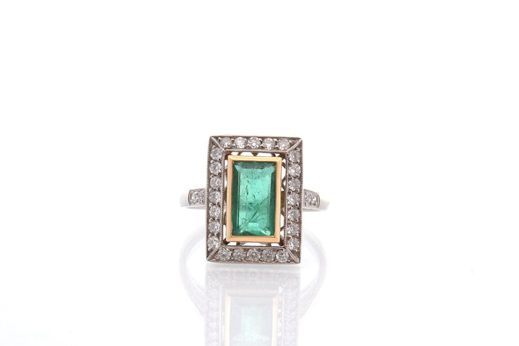 Bague 53 Bague Art déco en platine et or 18k, émeraude et diamants 58 Facettes 26868-26630