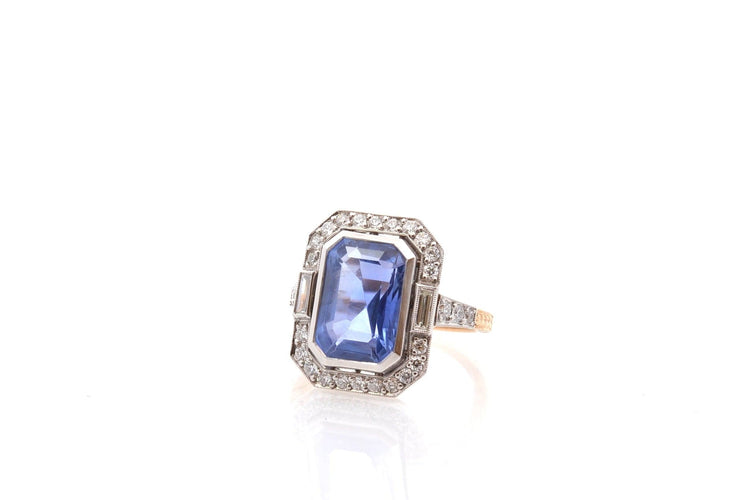Bague 54.5 Bague saphir de Ceylan 6,45 ct et diamants en platine et or 18k 58 Facettes 26874-26656