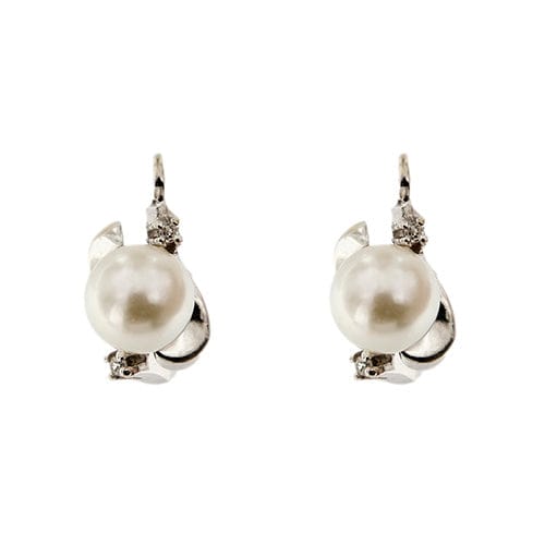 Boucles d'oreilles Boucles d’oreilles - Puces en or blanc 18 carats, perles et diamants 58 Facettes 26902