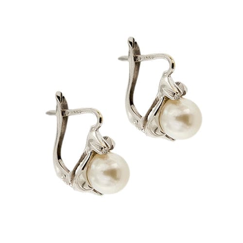 Boucles d'oreilles Boucles d’oreilles - Puces en or blanc 18 carats, perles et diamants 58 Facettes 26902