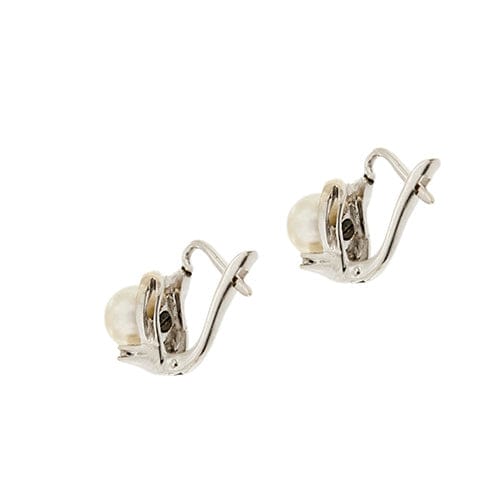 Boucles d'oreilles Boucles d’oreilles - Puces en or blanc 18 carats, perles et diamants 58 Facettes 26902