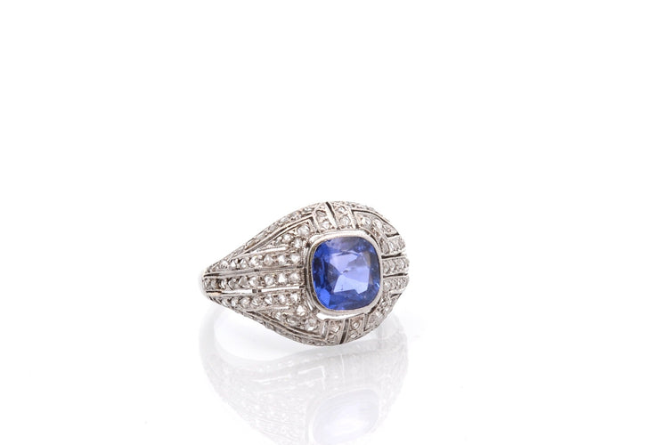 Bague 54 Bague Art déco en platine avec saphir de Ceylan et diamants 58 Facettes 27001