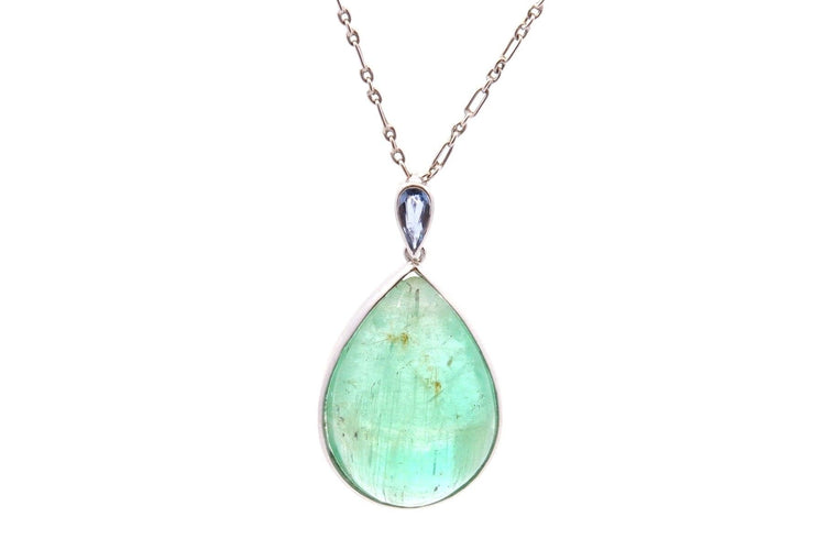 Pendentif Pendentif en platine à émeraude cabochon et saphir 58 Facettes 27028