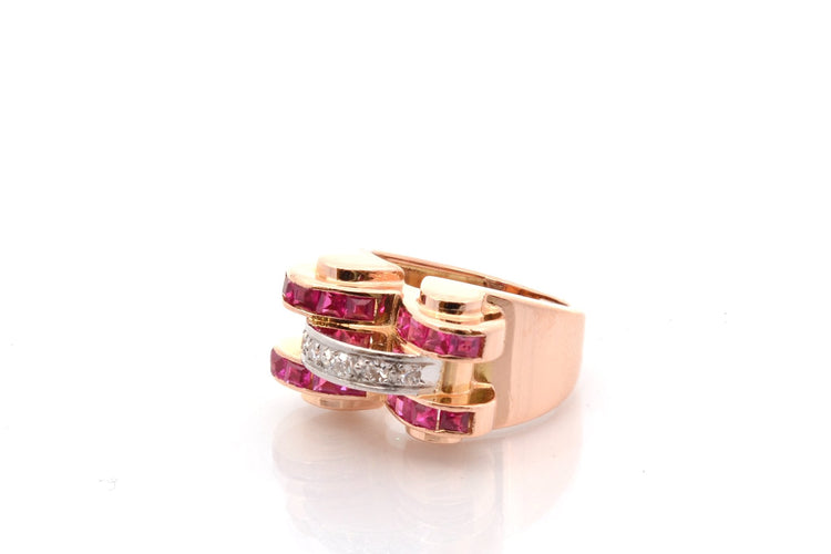 Bague 54.5 Bague vintage années 1940 en or 18k, rubis synthétiques et diamants 58 Facettes 27059