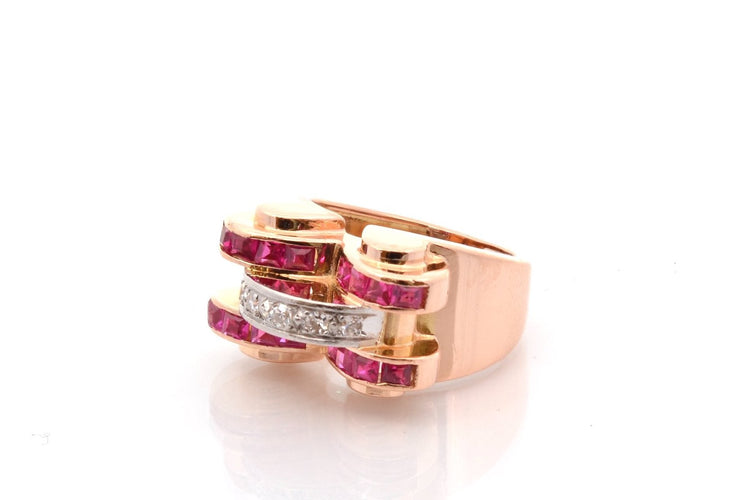 Bague 54.5 Bague vintage années 1940 en or 18k, rubis synthétiques et diamants 58 Facettes 27059