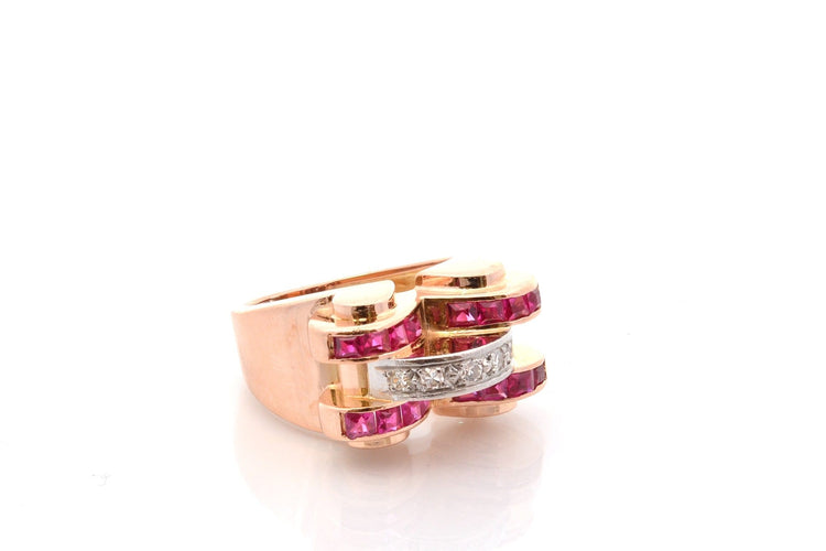 Bague 54.5 Bague vintage années 1940 en or 18k, rubis synthétiques et diamants 58 Facettes 27059