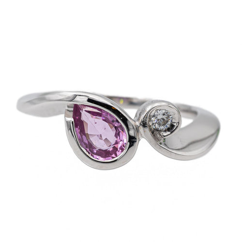 Bague 54 Bague Toi & Moi en or blanc 18 carats avec saphir rose et diamant 58 Facettes 2718334CN